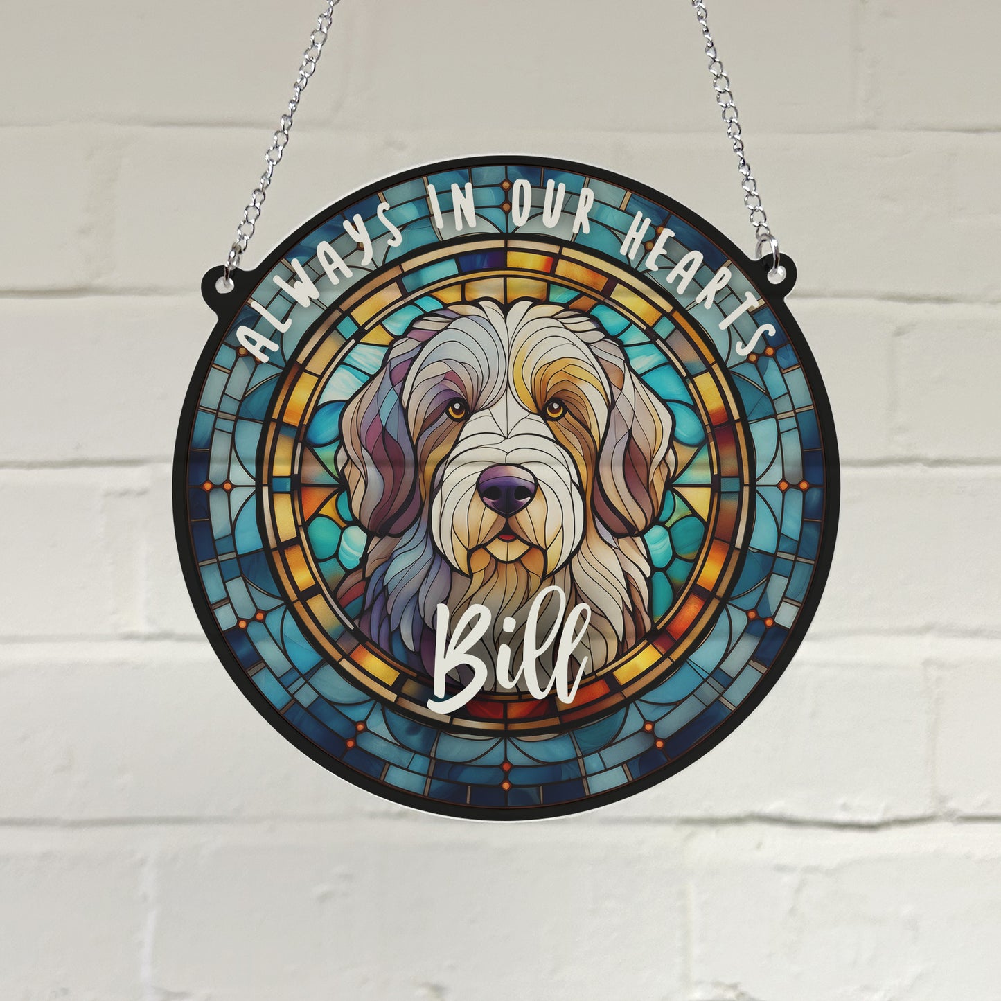 Old English Sheepdog Memorial Stained Glass Effect Suncatcher