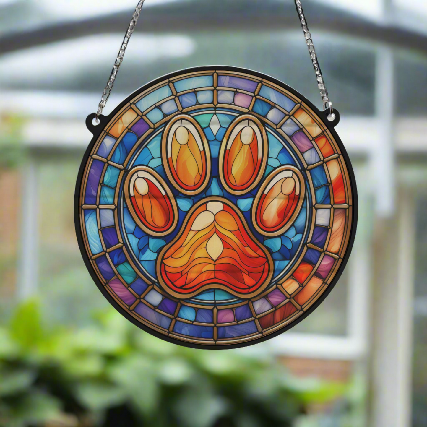 A Paw Print Stained Glass Effect Suncatcher