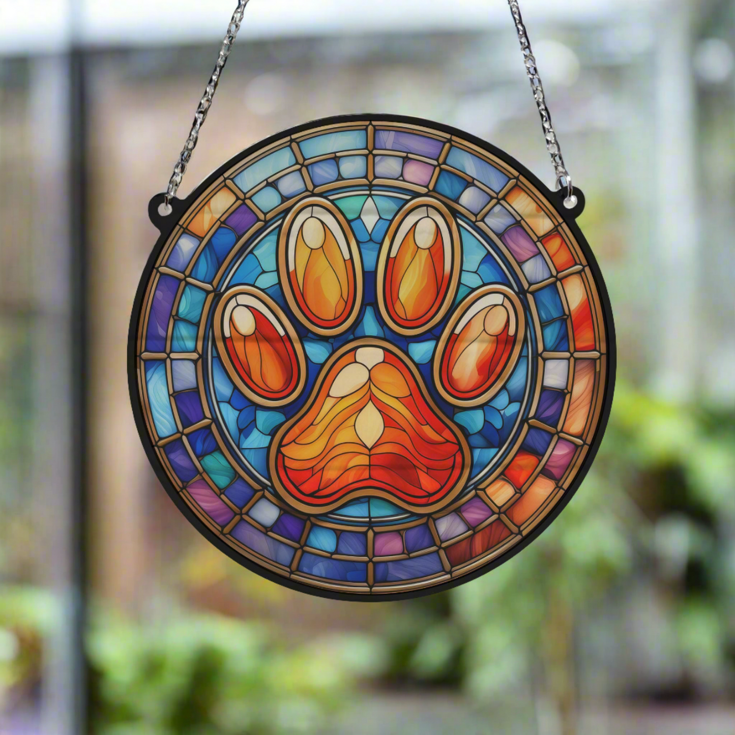 A Paw Print Stained Glass Effect Suncatcher