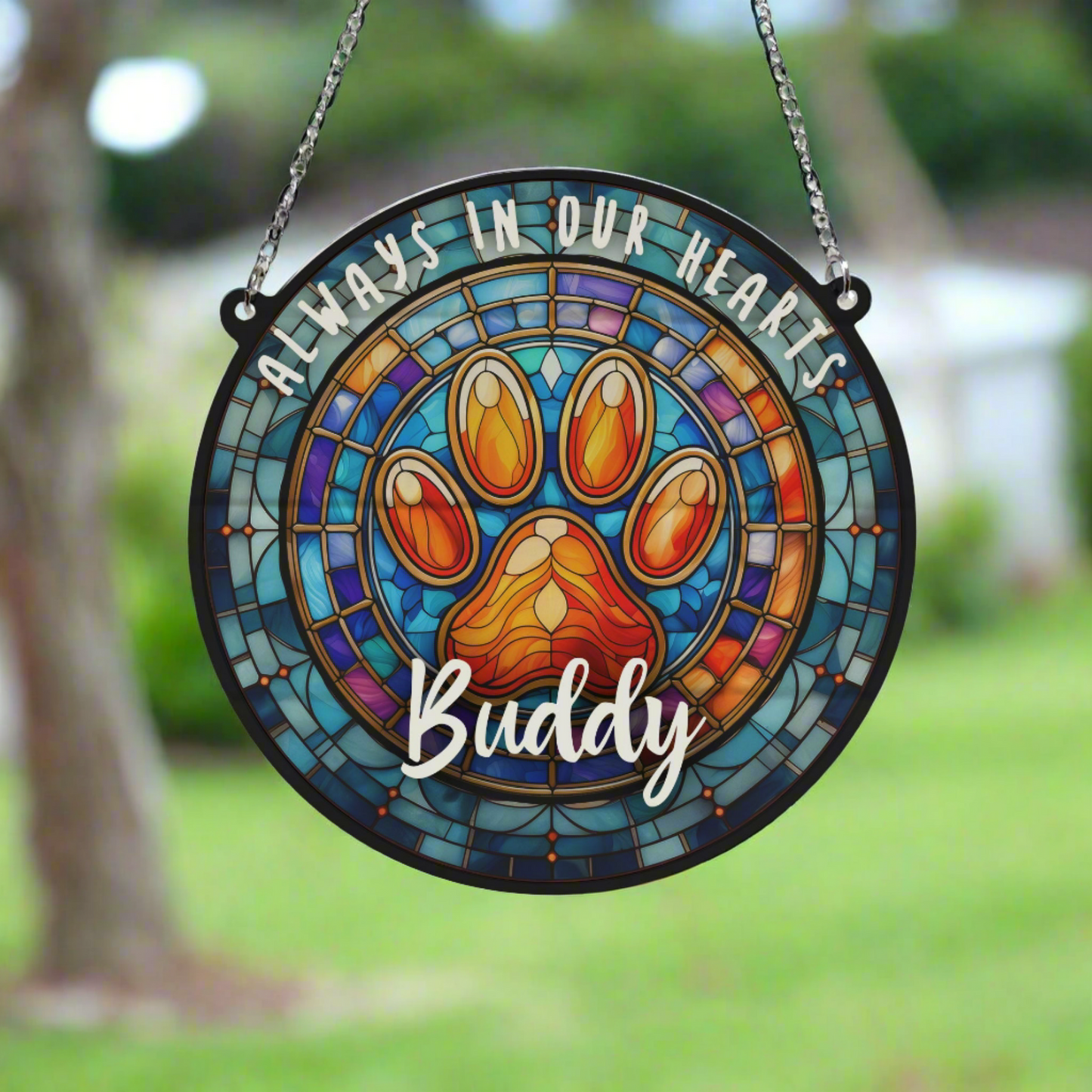 Paw Print Memorial Stained Glass Effect Suncatcher