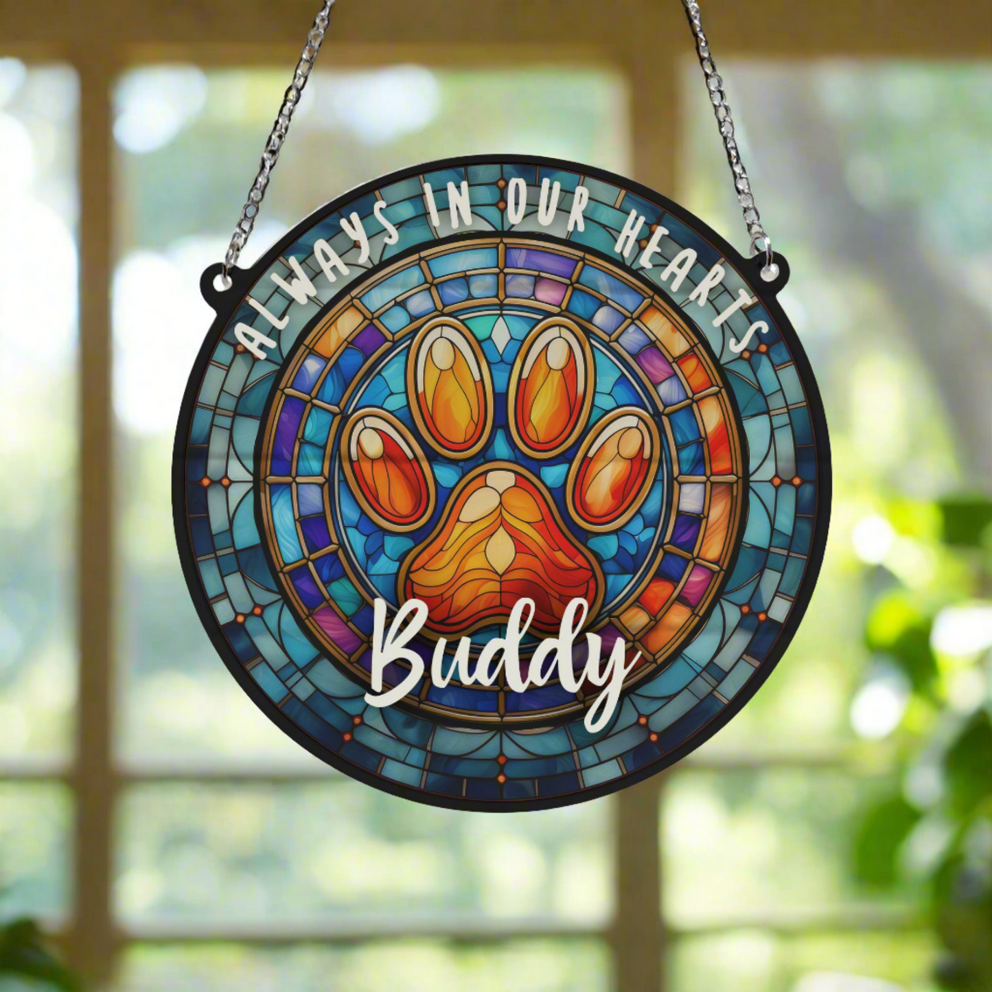 Paw Print Memorial Stained Glass Effect Suncatcher