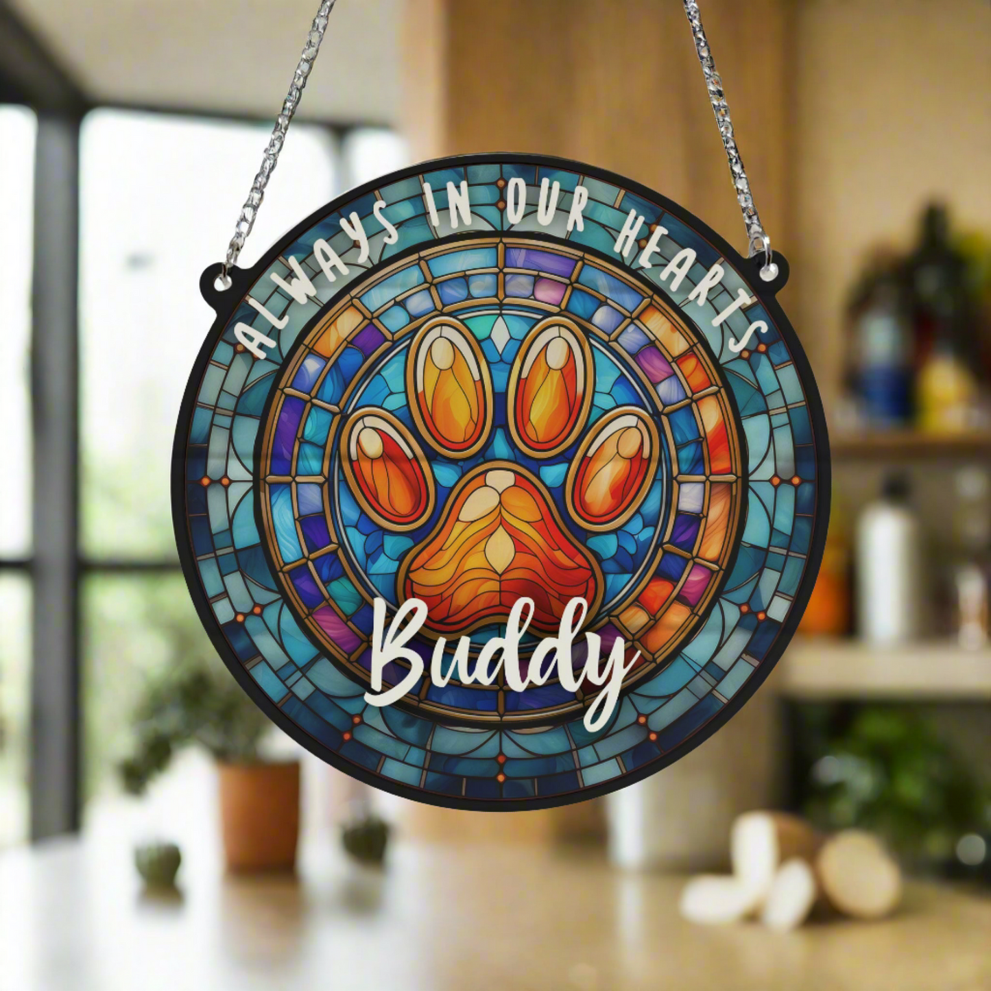 Paw Print Memorial Stained Glass Effect Suncatcher