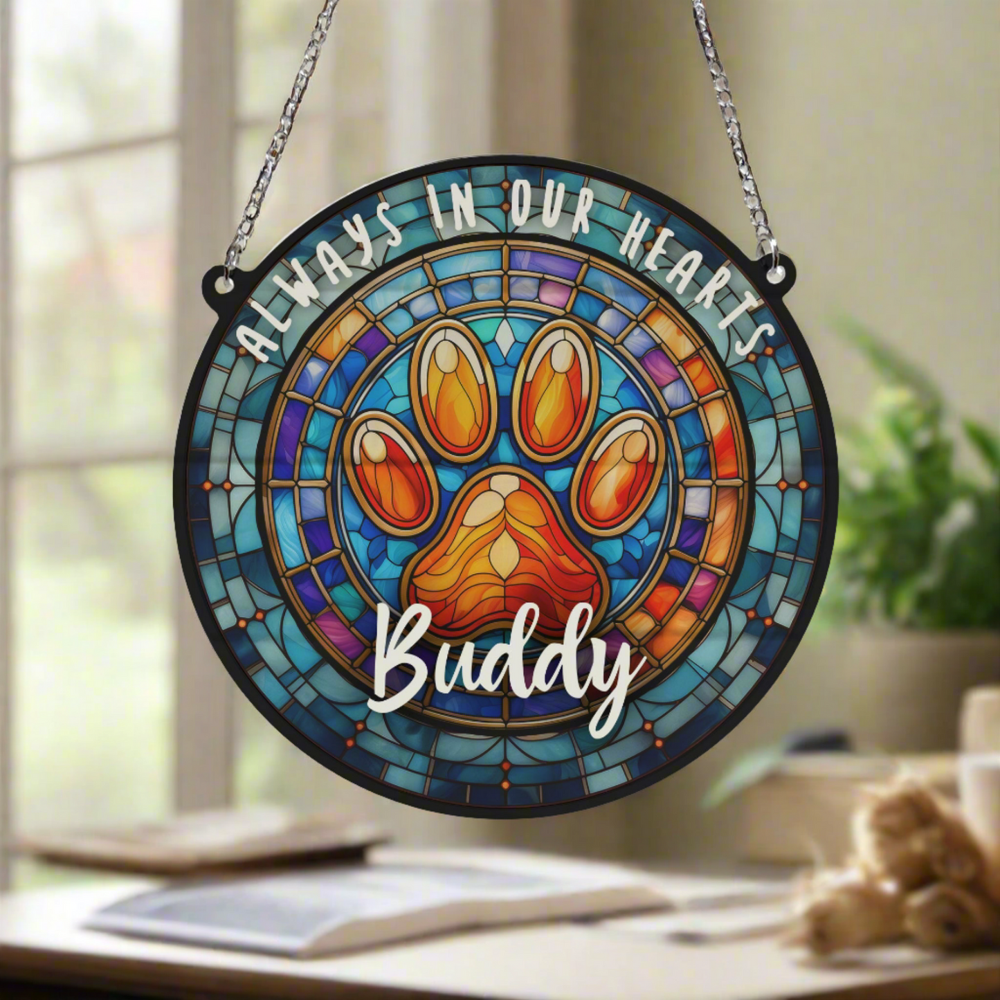 Paw Print Memorial Stained Glass Effect Suncatcher