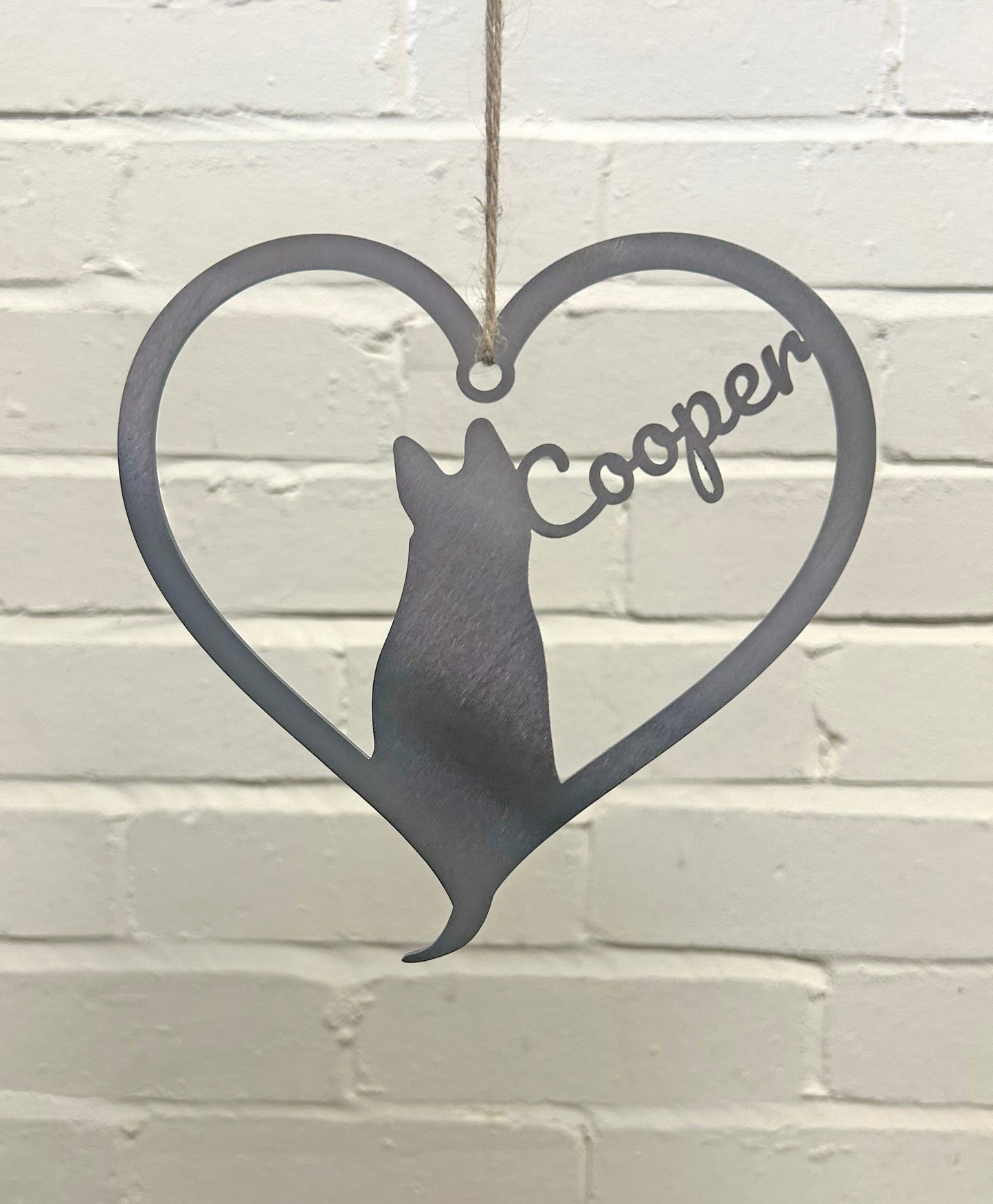 Personalised Dog Pointed Ears Silhouette Steel Heart