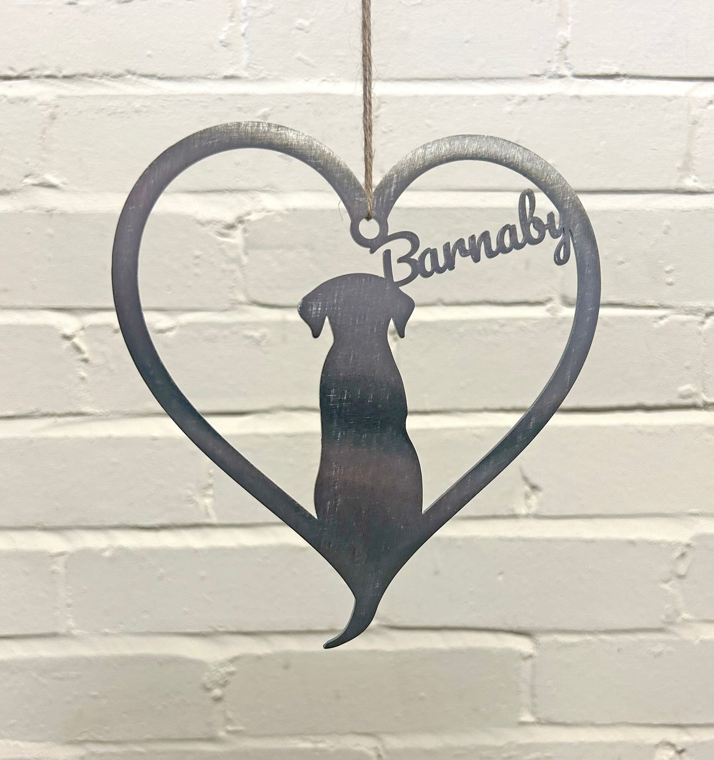 Personalised Dog Silhouette Steel Heart