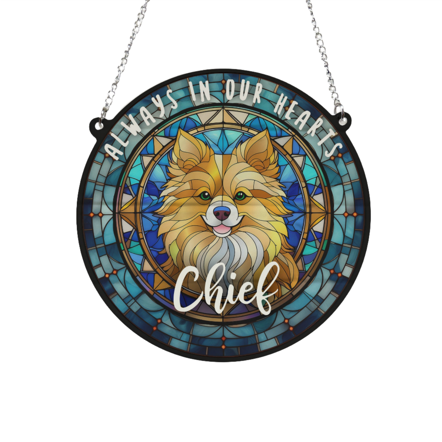 Pomeranian Memorial Stained Glass Effect Suncatcher