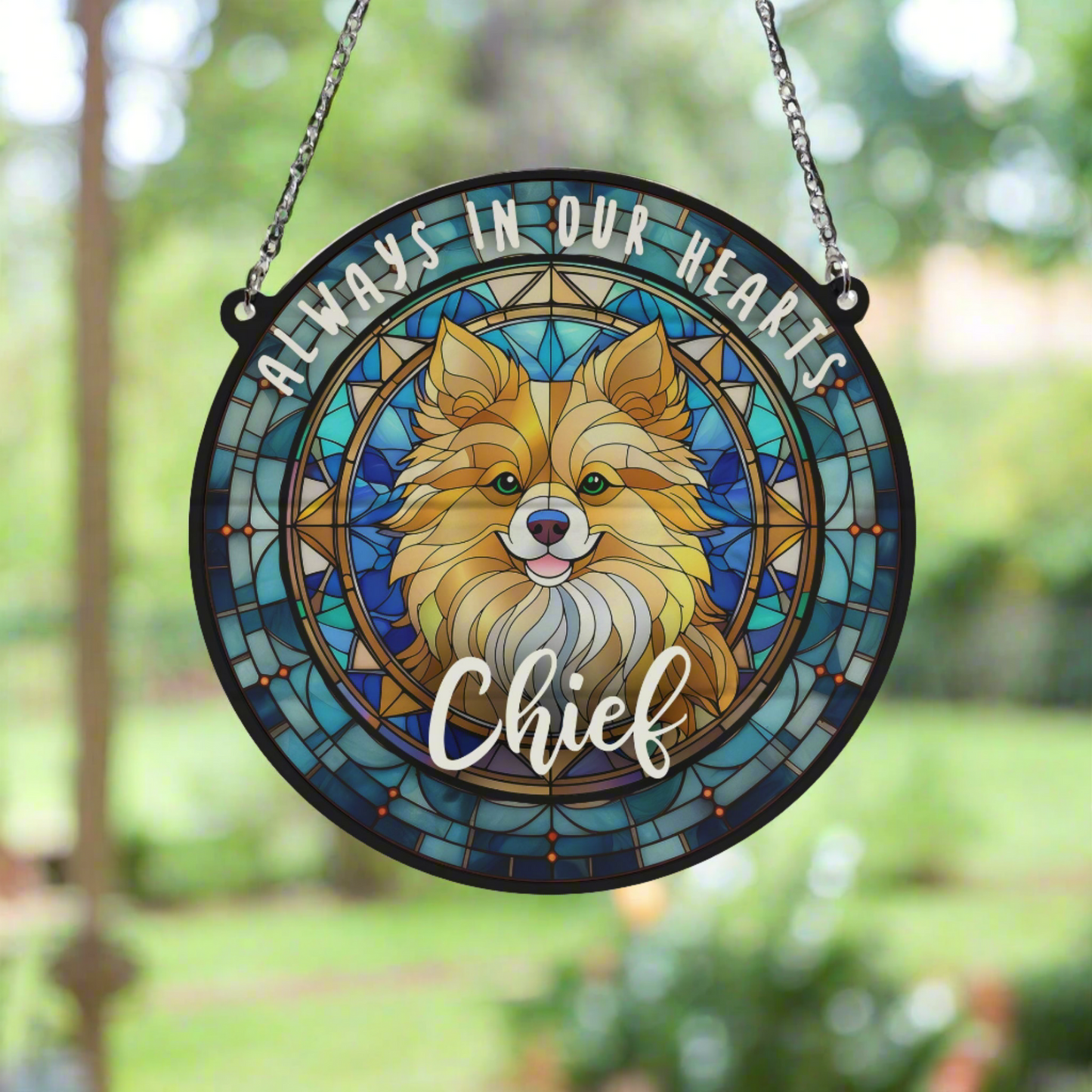 Pomeranian Memorial Stained Glass Effect Suncatcher