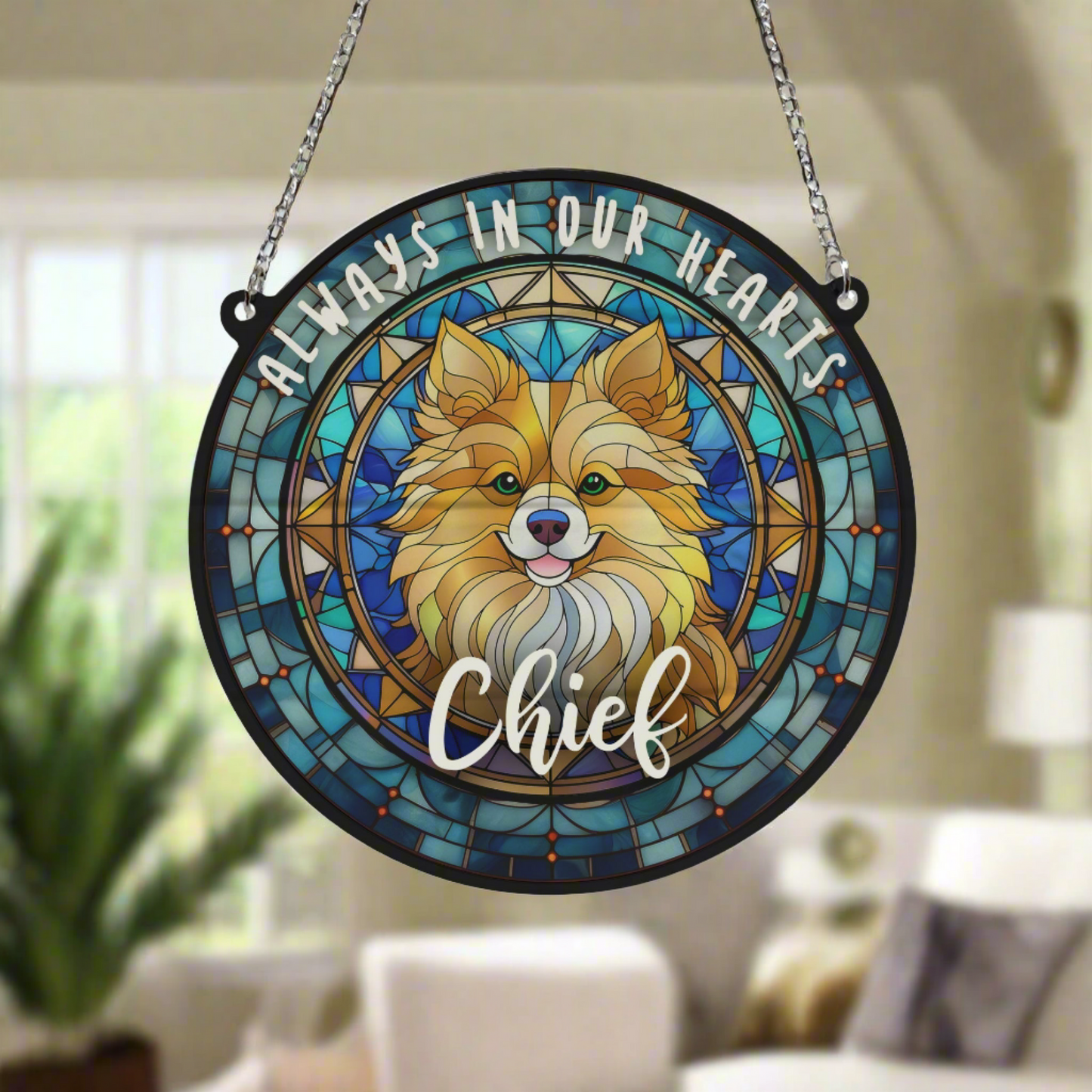 Pomeranian Memorial Stained Glass Effect Suncatcher