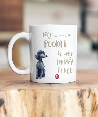 My Happy Place Poodle Black Ceramic Mug