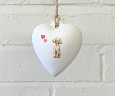 Poodle Blonde Ceramic Heart Bauble