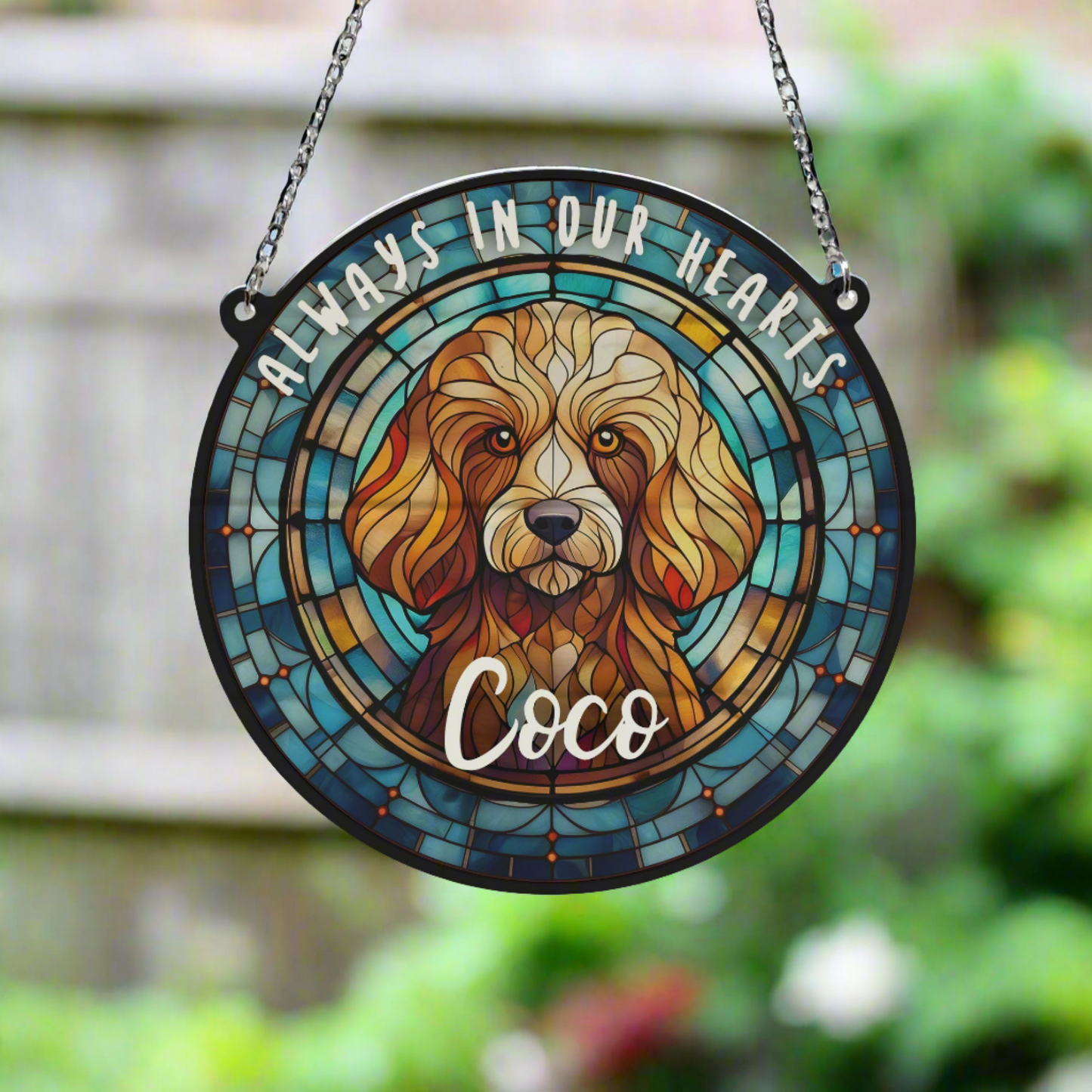 Poodle Red Memorial Stained Glass Effect Suncatcher