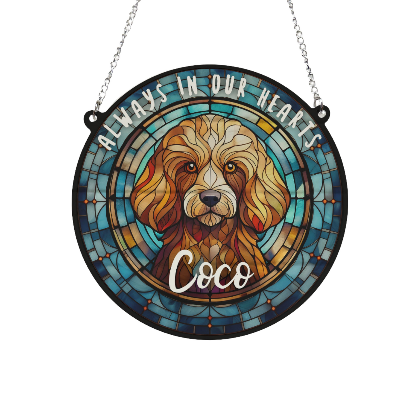 Poodle Red Memorial Stained Glass Effect Suncatcher