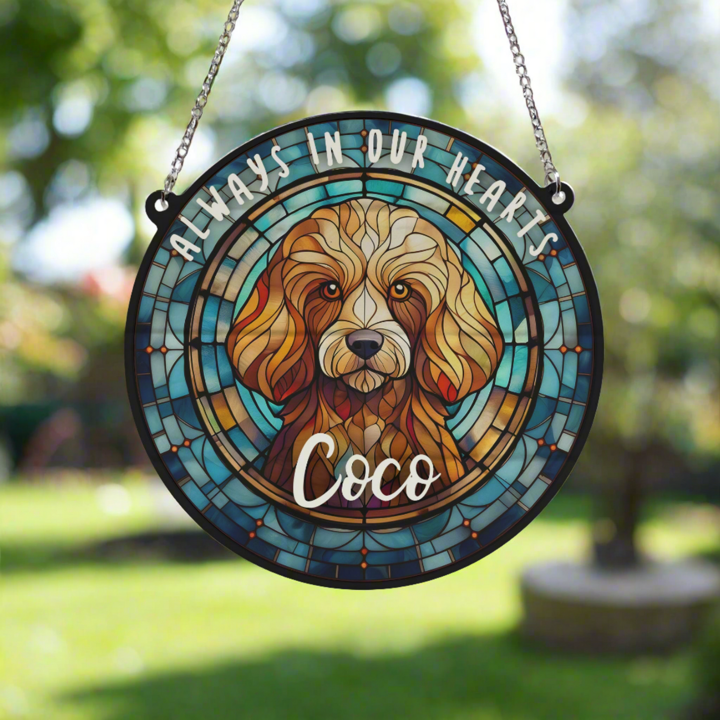 Poodle Red Memorial Stained Glass Effect Suncatcher