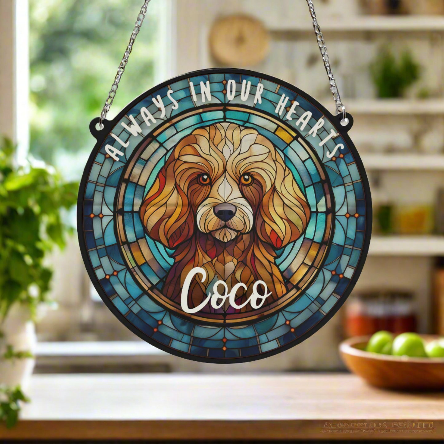 Poodle Red Memorial Stained Glass Effect Suncatcher