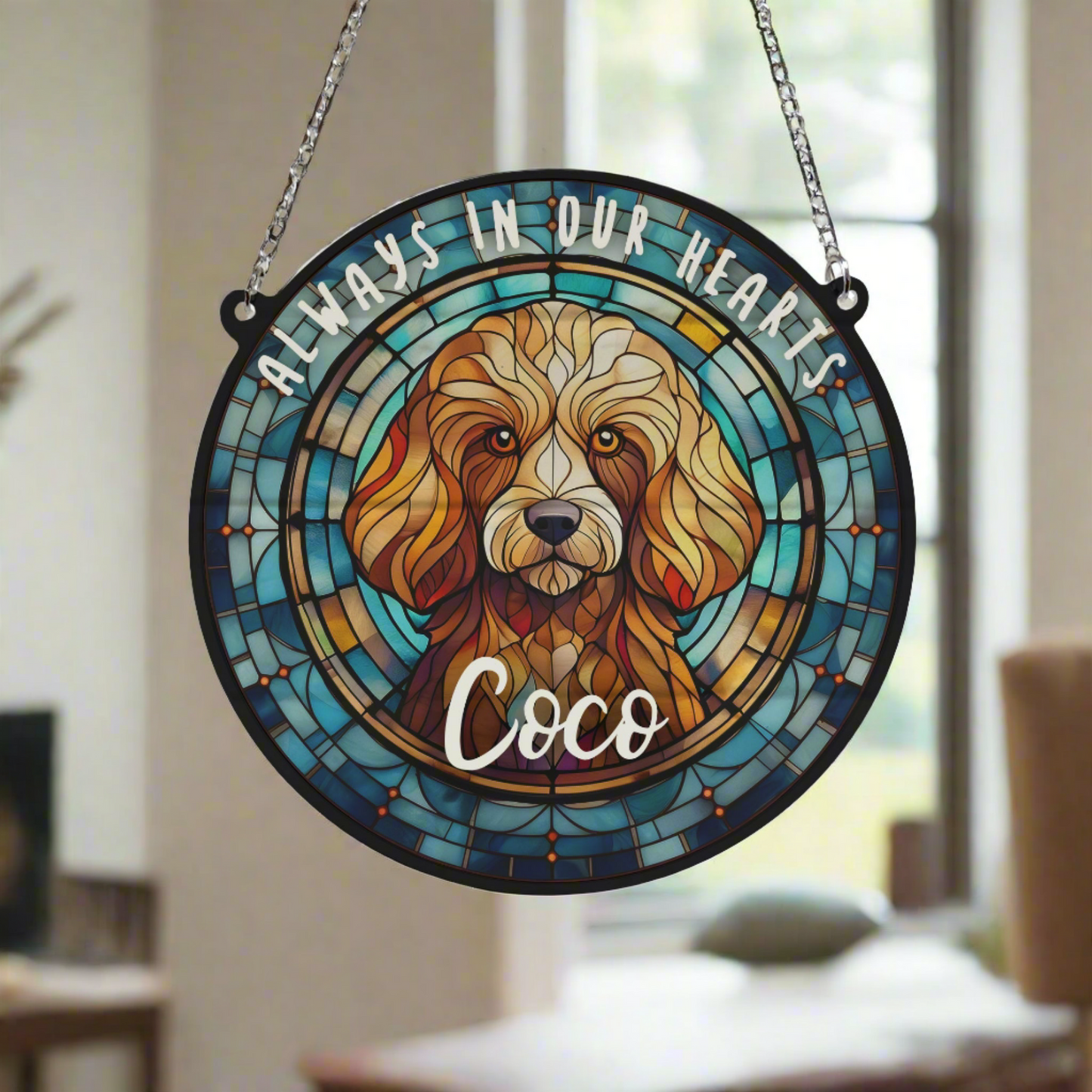 Poodle Red Memorial Stained Glass Effect Suncatcher