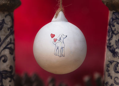 Poodle White Ceramic Round Bauble