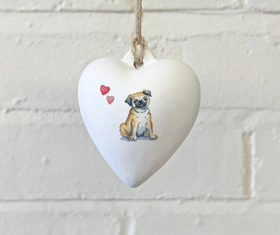 Pug Ceramic Heart Bauble