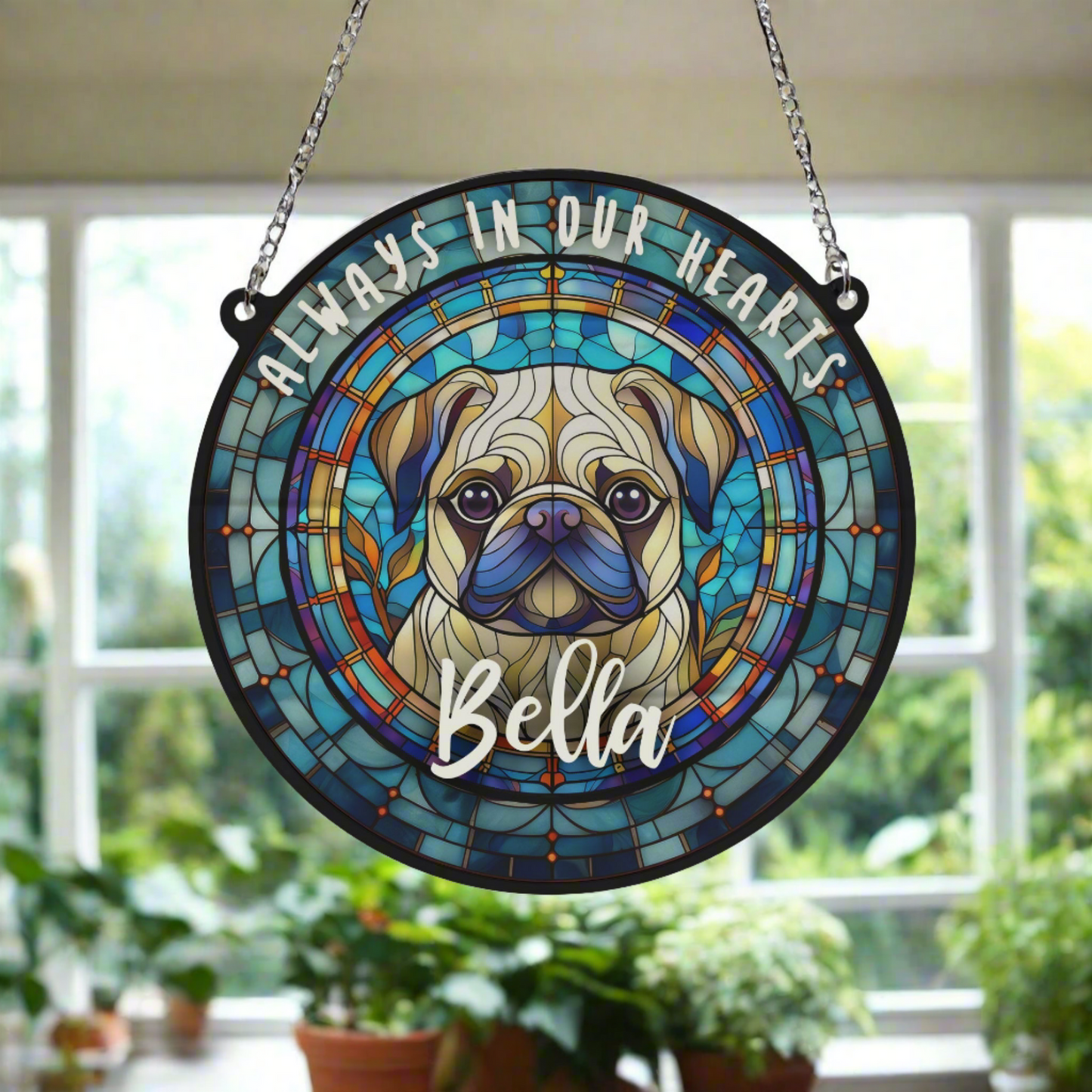 Pug Memorial Stained Glass Effect Suncatcher