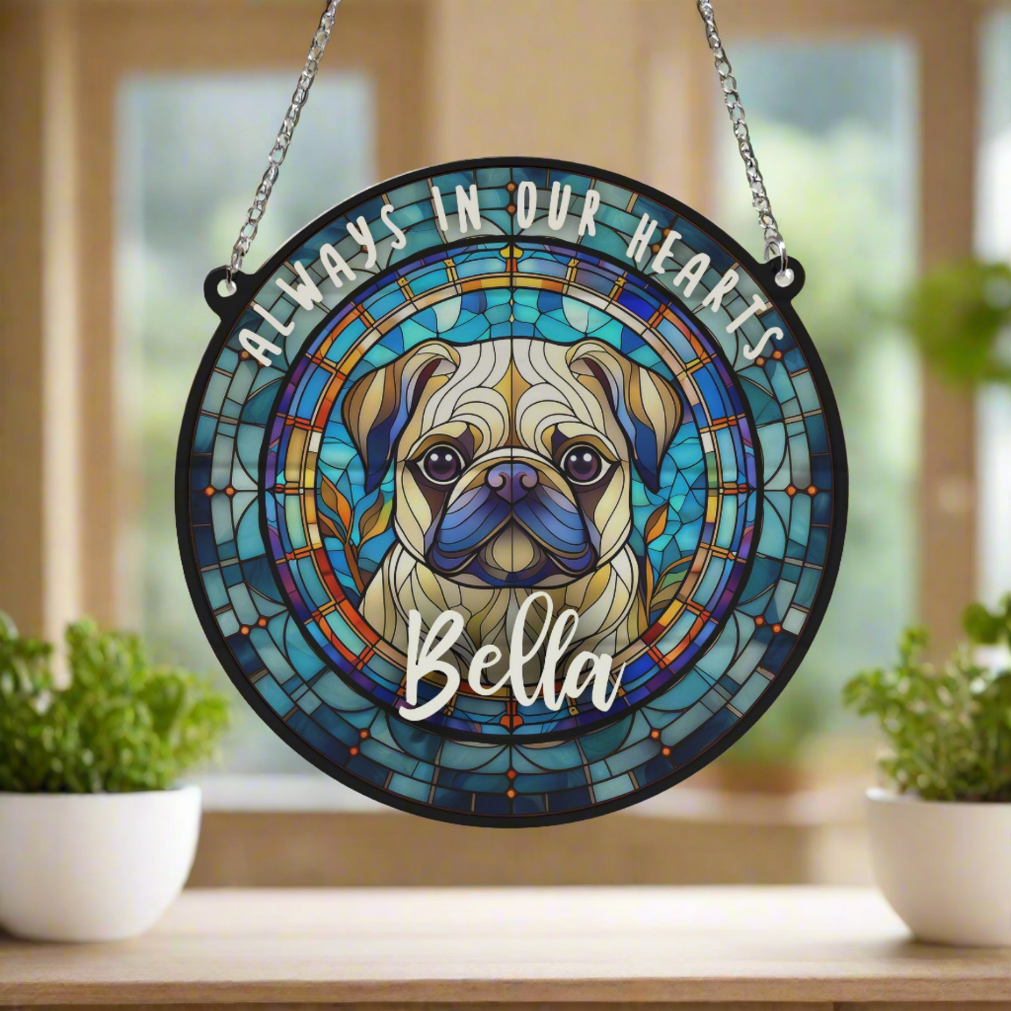 Pug Memorial Stained Glass Effect Suncatcher