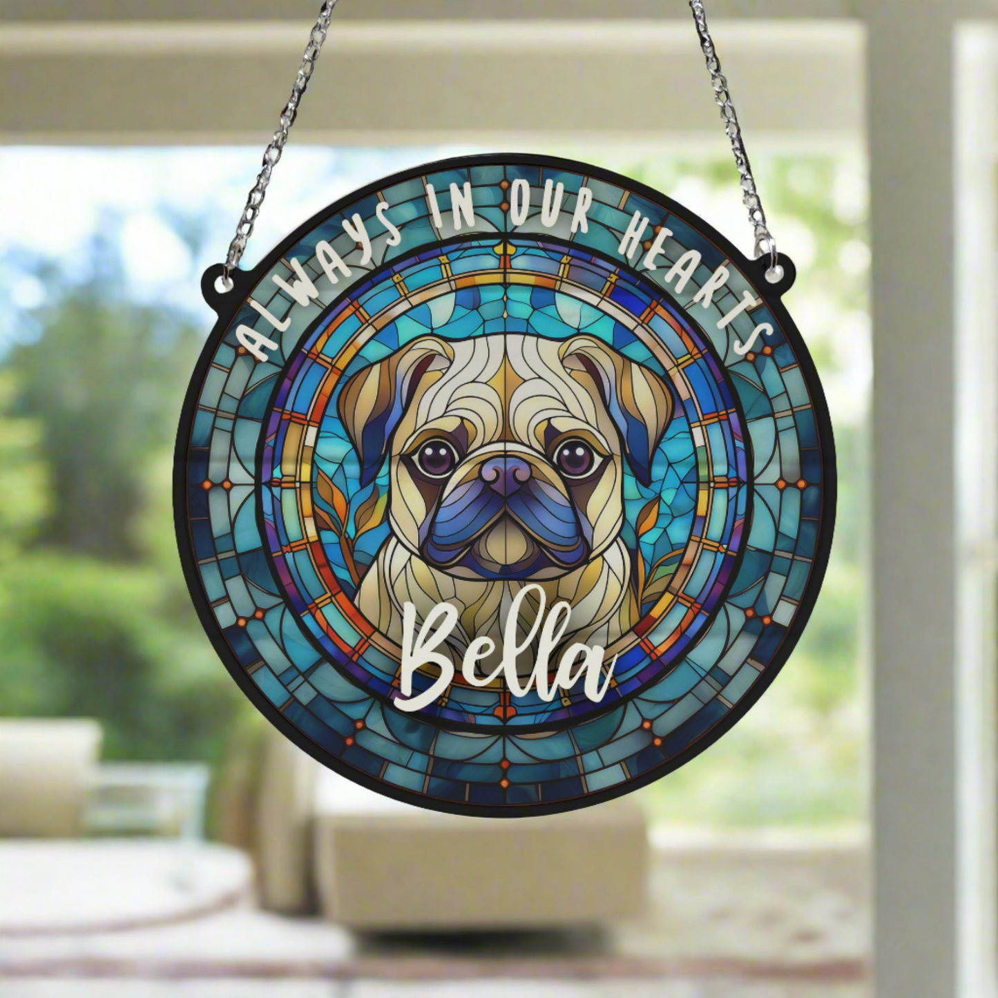 Pug Memorial Stained Glass Effect Suncatcher