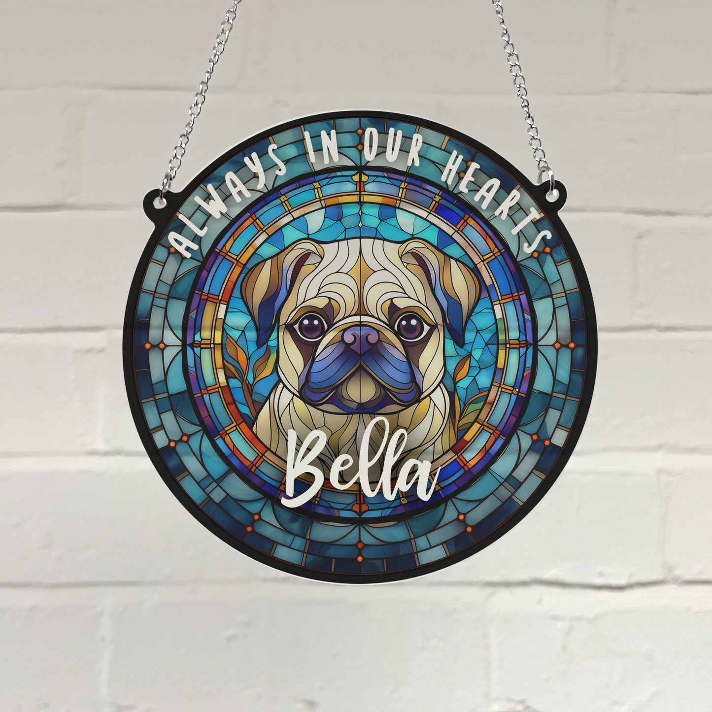 Pug Memorial Stained Glass Effect Suncatcher