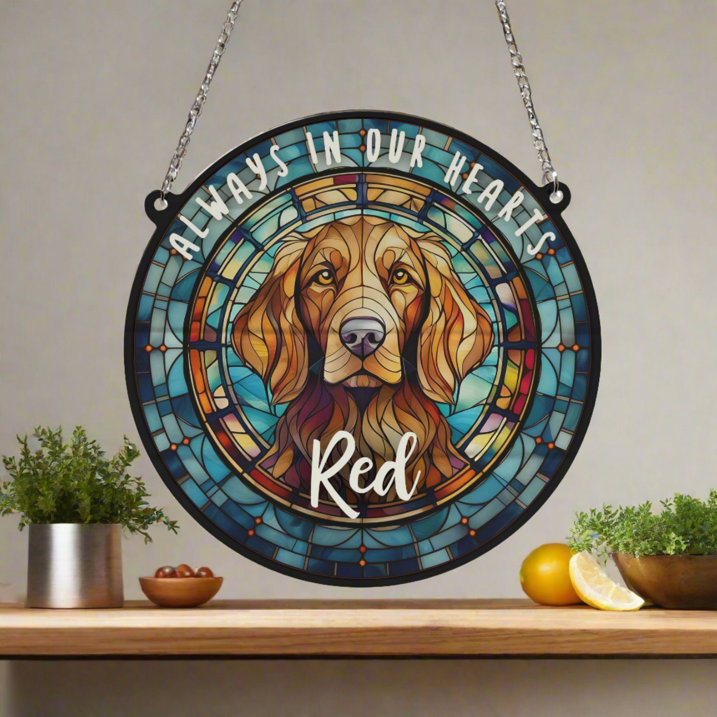 Red Setter Memorial Stained Glass Effect Suncatcher