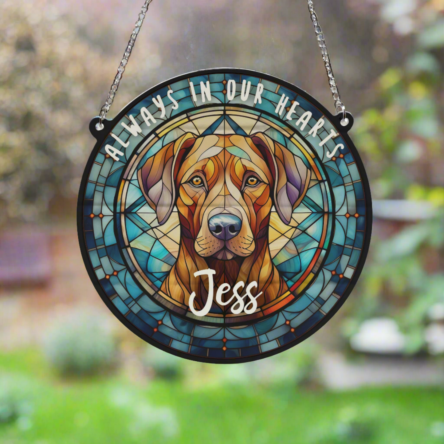 Rhodesian Ridgeback Memorial Stained Glass Effect Suncatcher