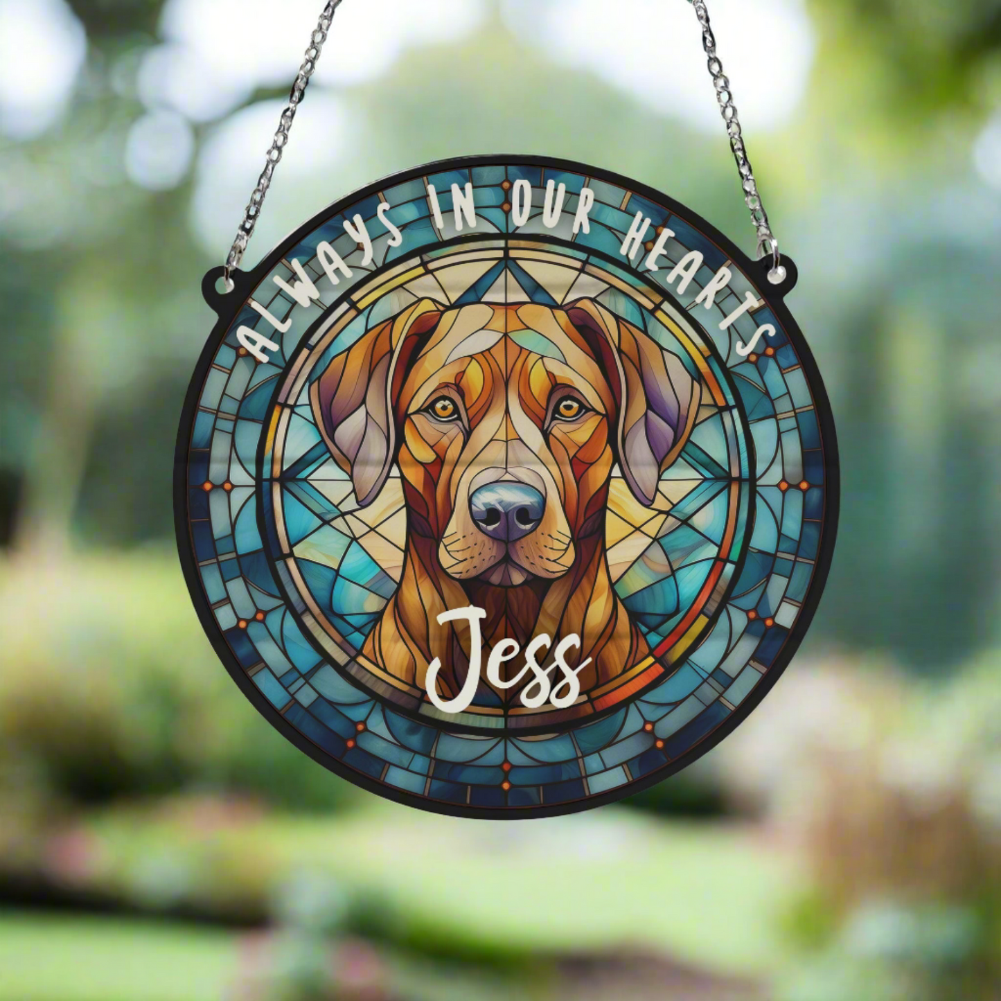 Rhodesian Ridgeback Memorial Stained Glass Effect Suncatcher