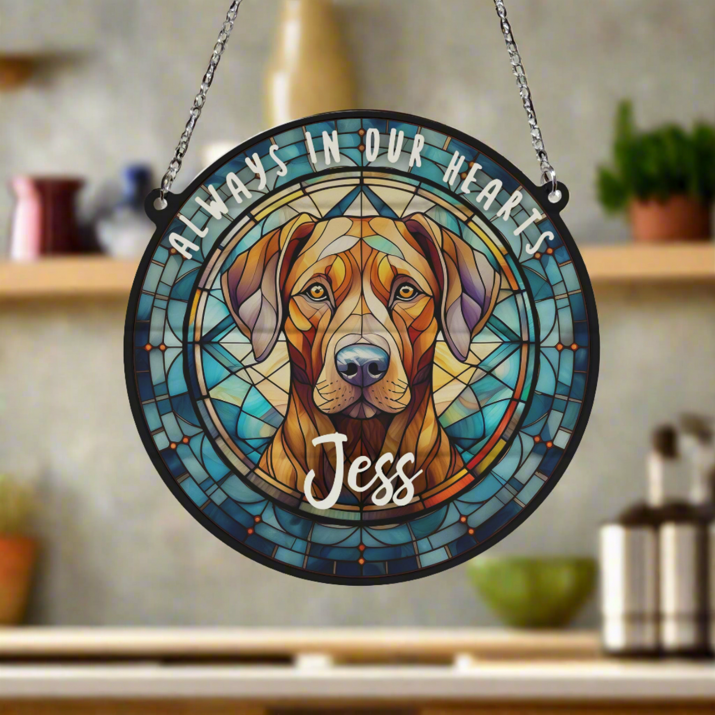 Rhodesian Ridgeback Memorial Stained Glass Effect Suncatcher