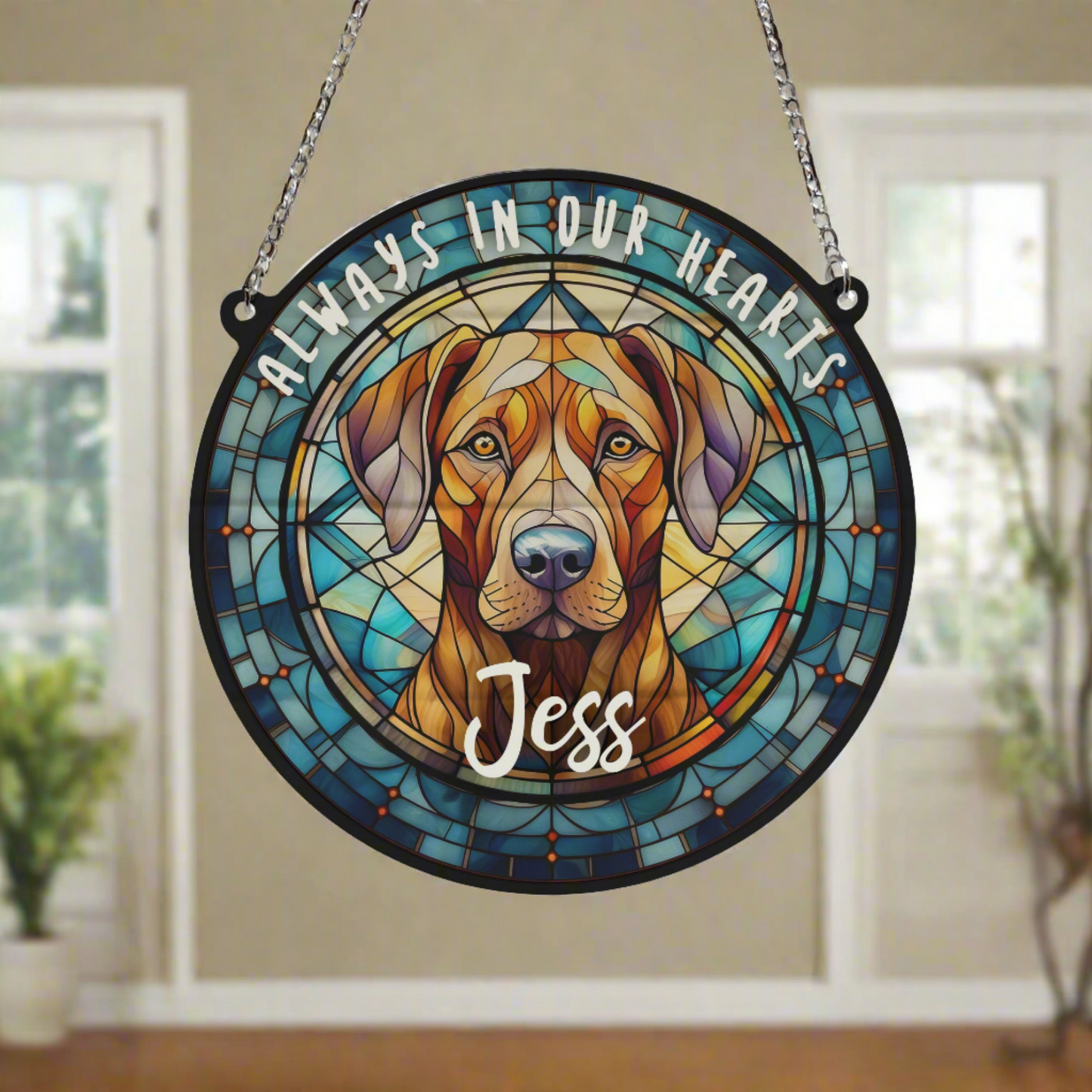 Rhodesian Ridgeback Memorial Stained Glass Effect Suncatcher