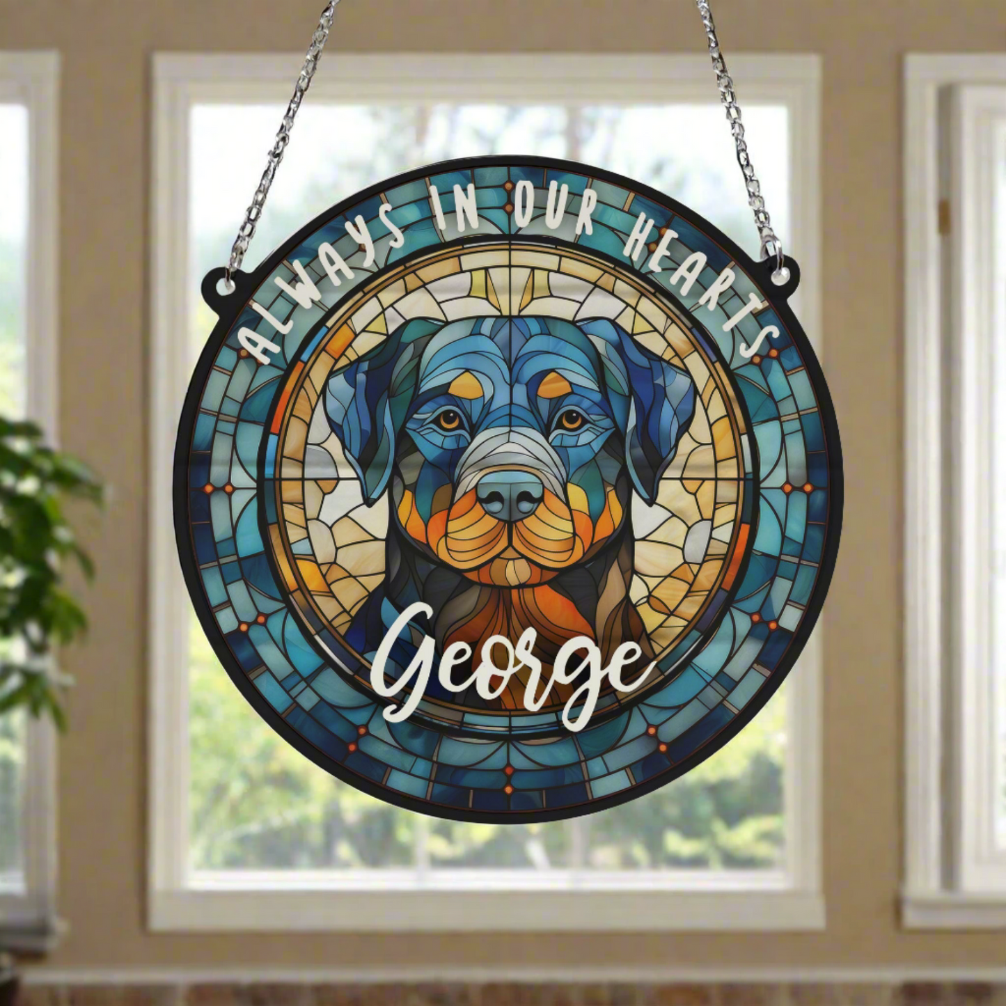 Rottweiler Memorial Stained Glass Effect Suncatcher