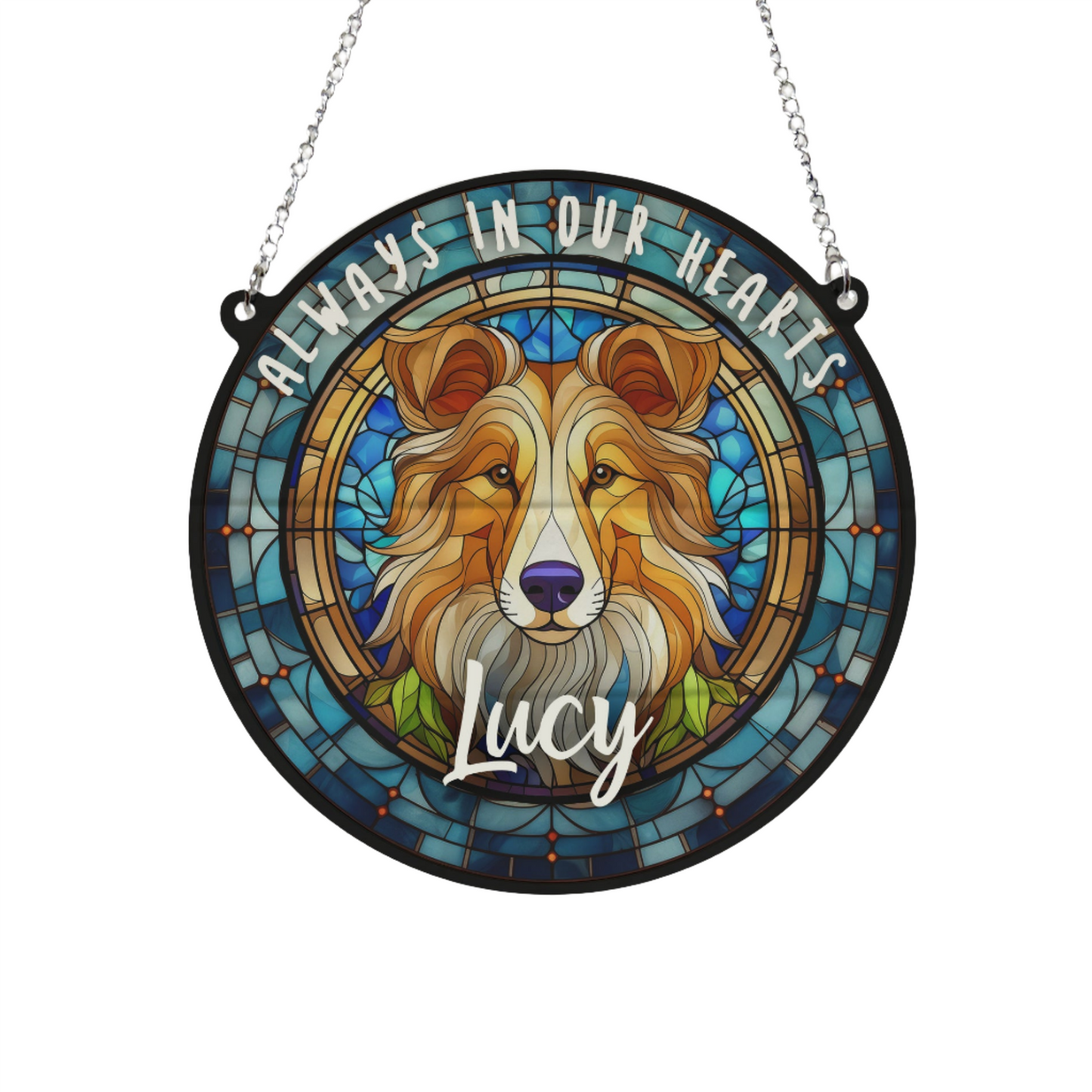 Rough Collie Memorial Stained Glass Effect Suncatcher