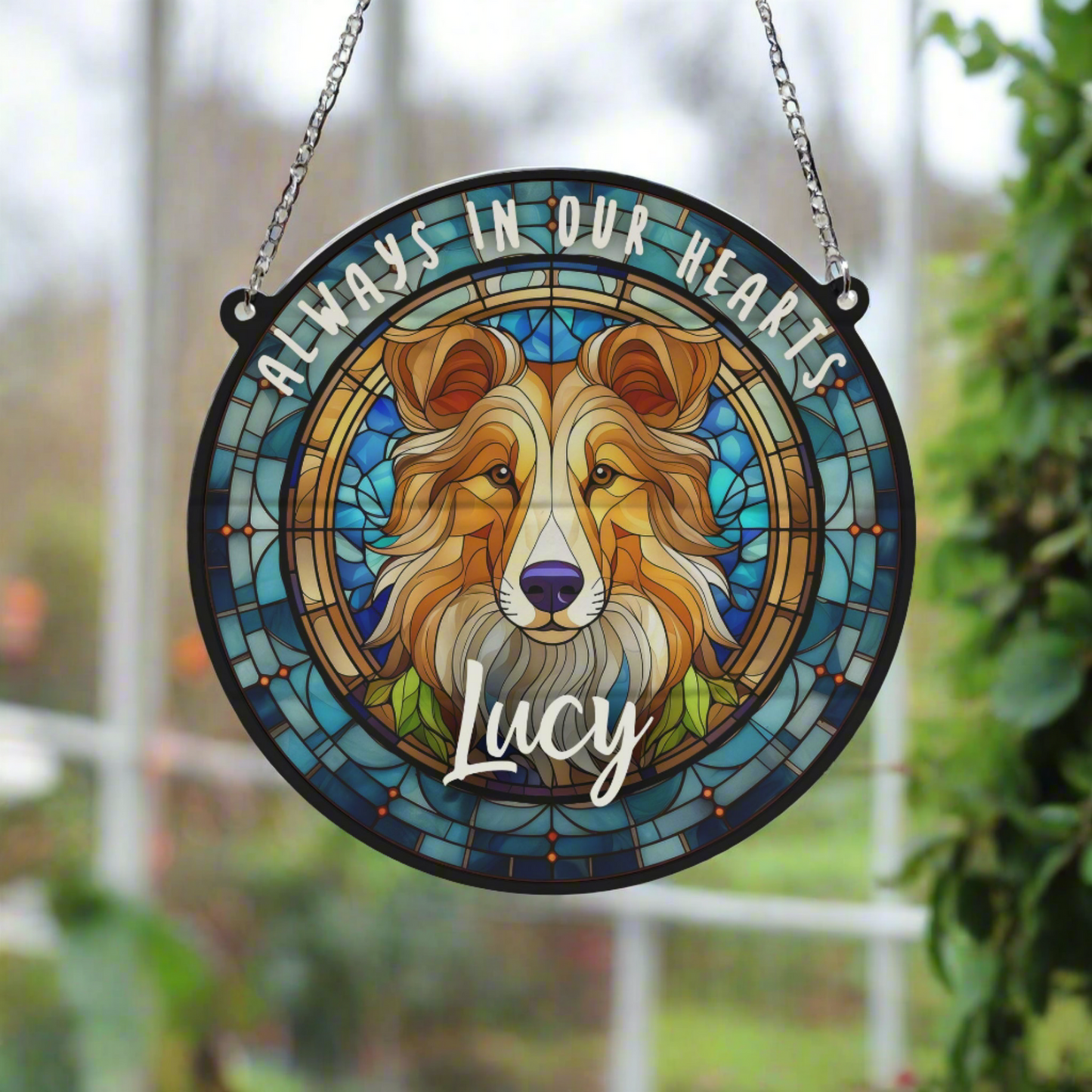 Rough Collie Memorial Stained Glass Effect Suncatcher