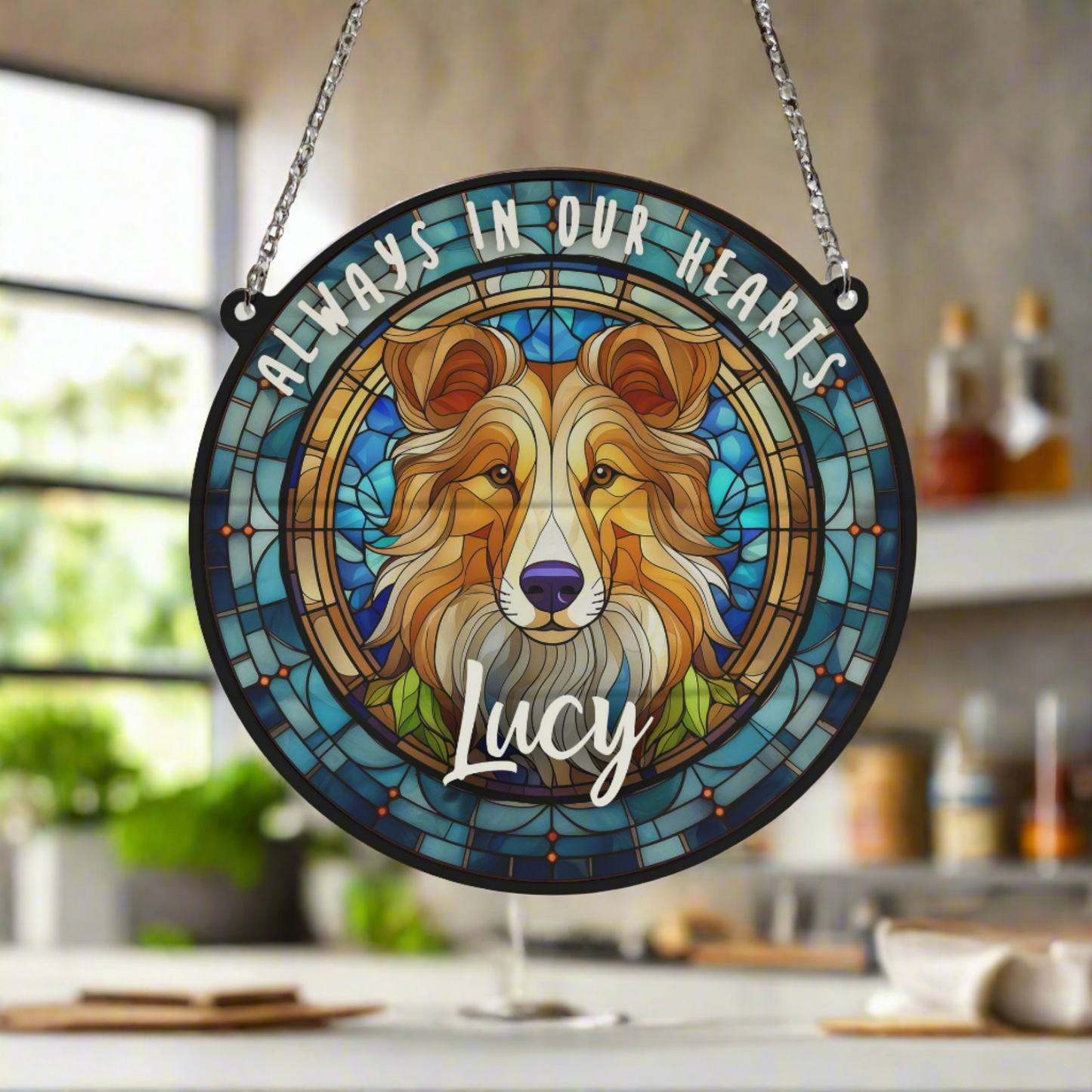 Rough Collie Memorial Stained Glass Effect Suncatcher