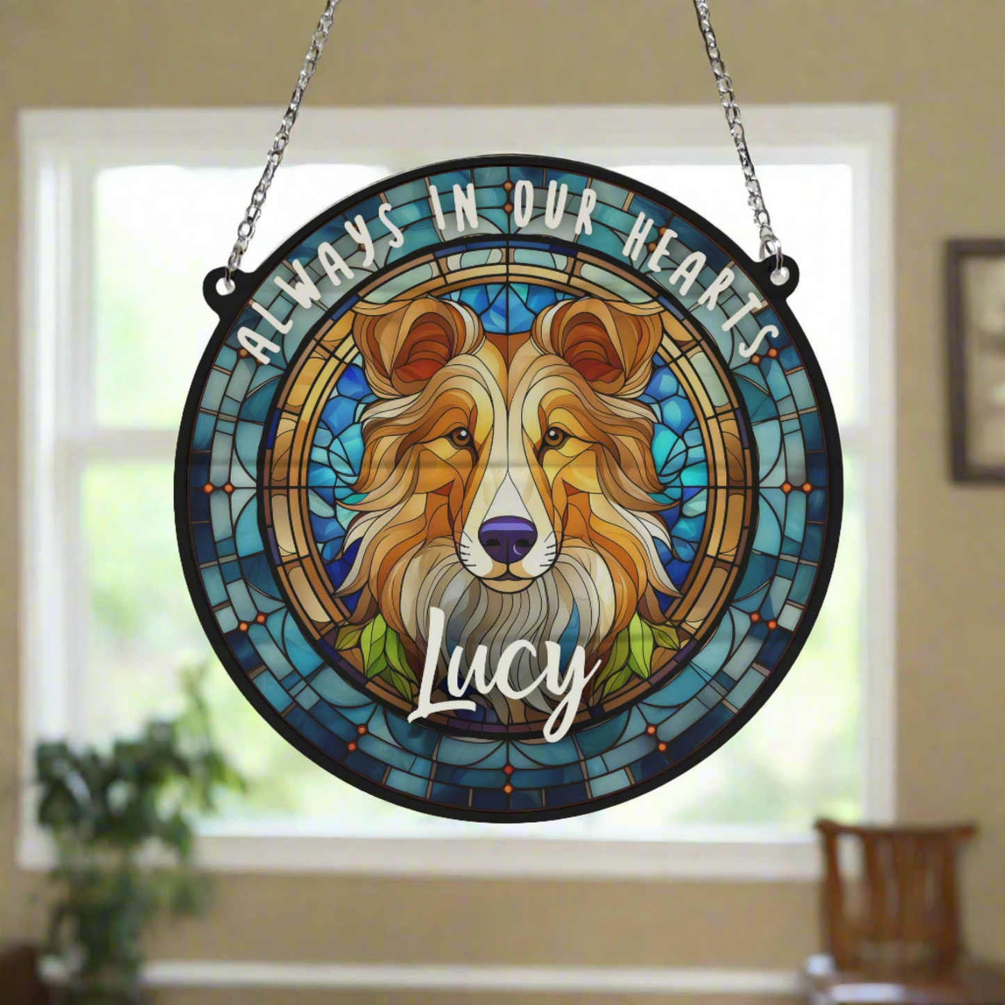 Rough Collie Memorial Stained Glass Effect Suncatcher