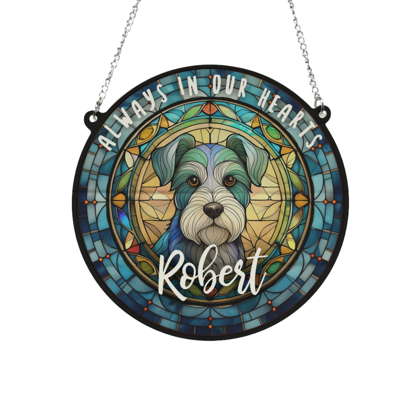 Schnauzer Memorial Stained Glass Effect Suncatcher