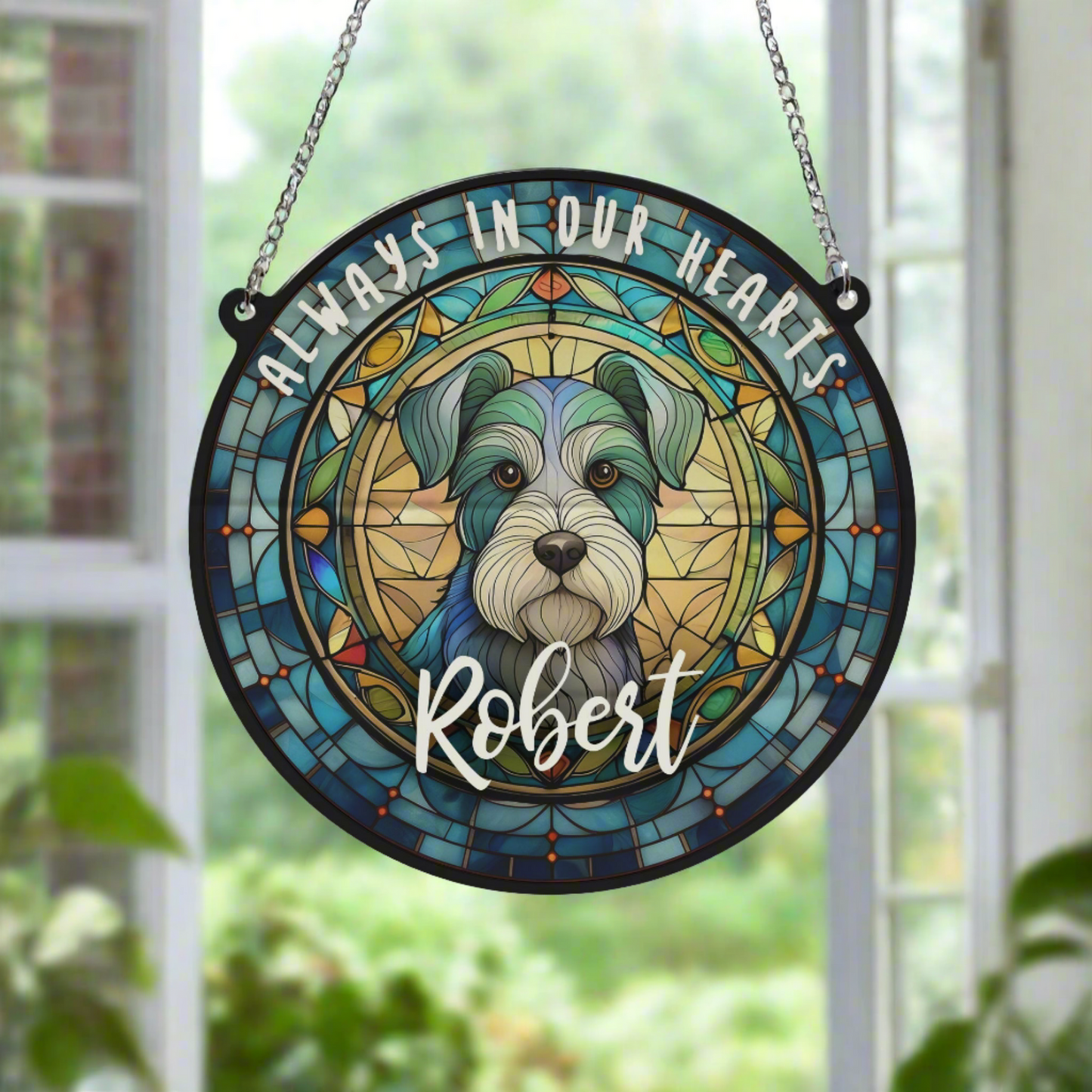 Schnauzer Memorial Stained Glass Effect Suncatcher