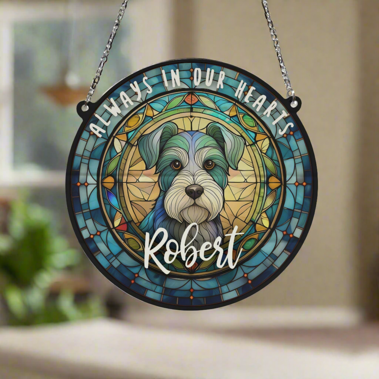 Schnauzer Memorial Stained Glass Effect Suncatcher