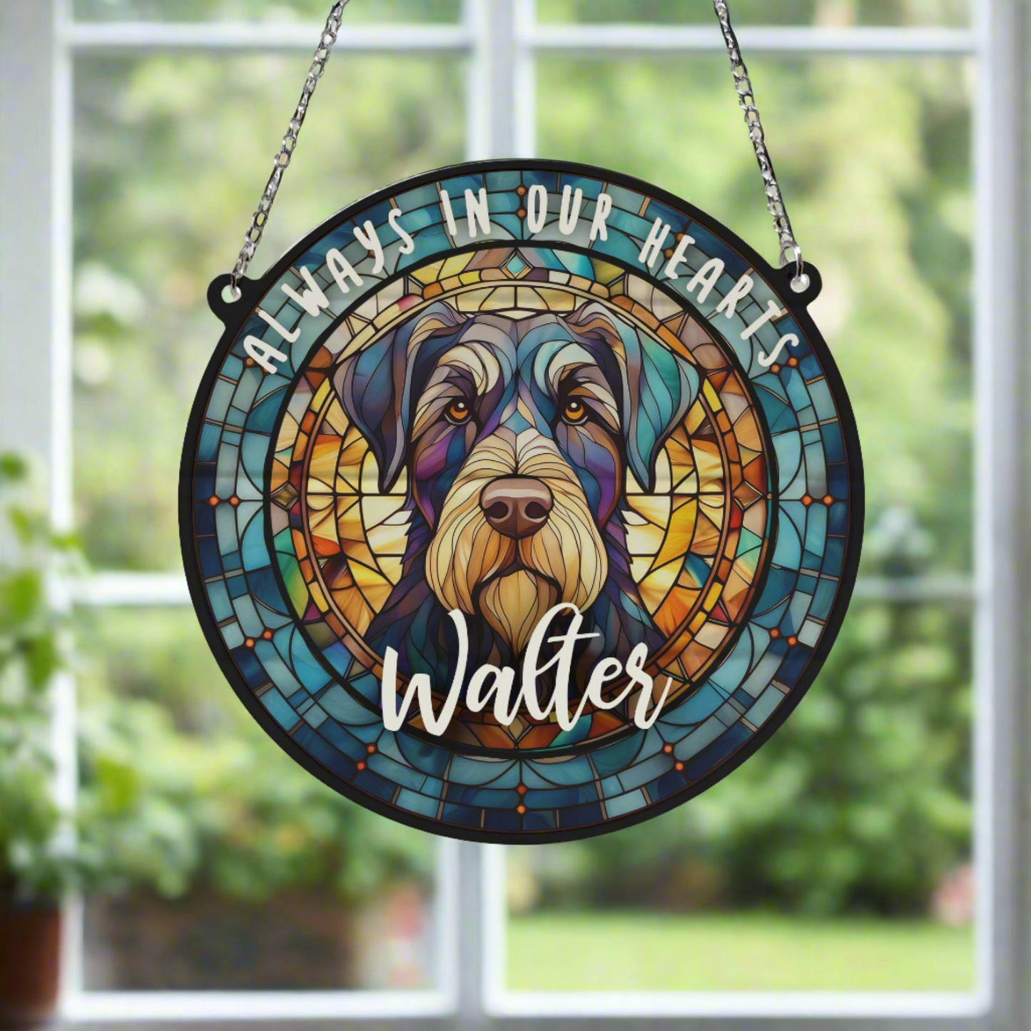 Schnauzer Black Memorial Stained Glass Effect Suncatcher