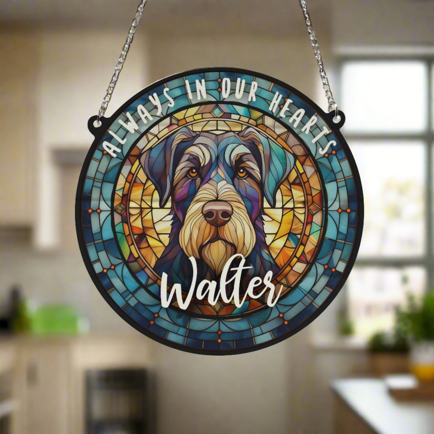 Schnauzer Black Memorial Stained Glass Effect Suncatcher