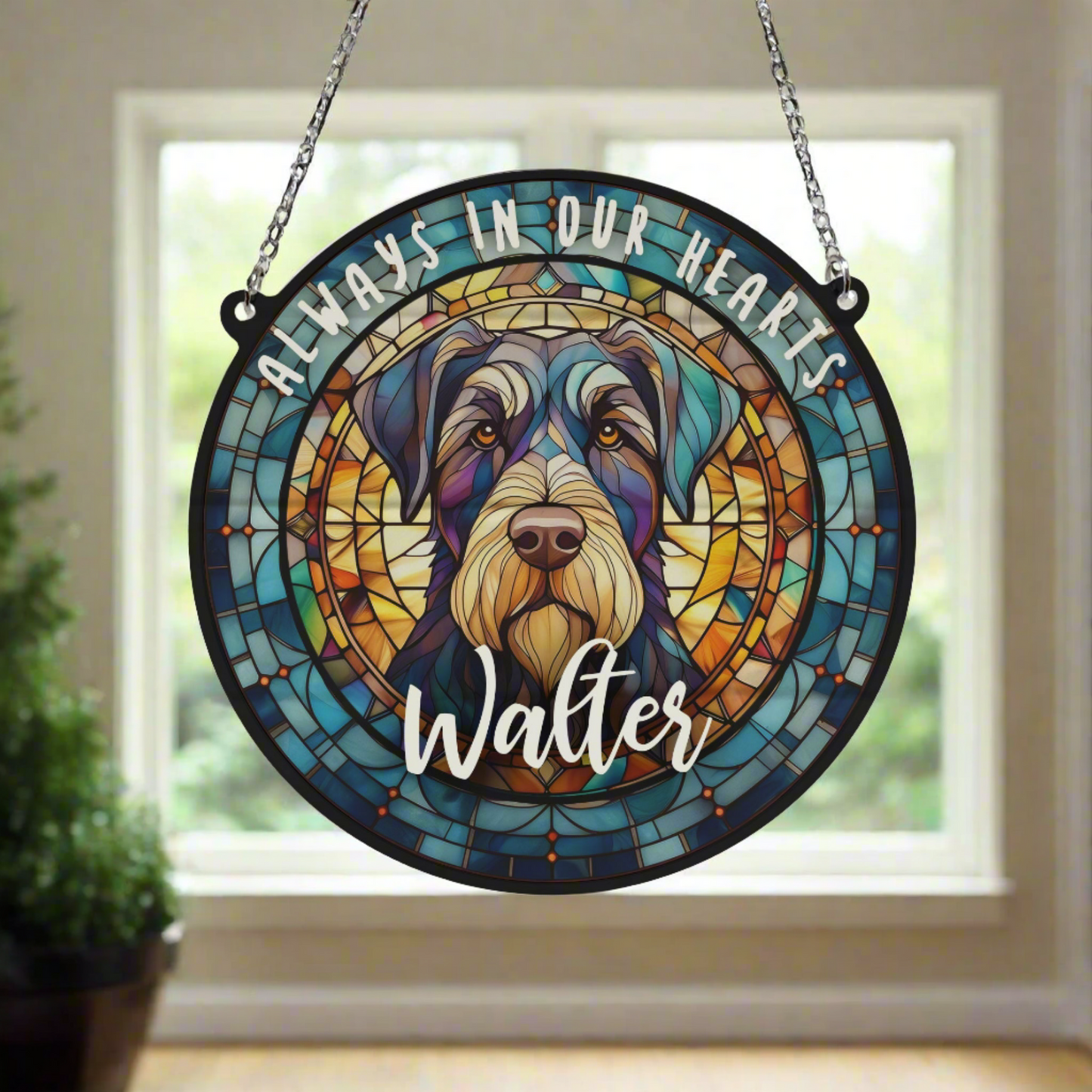 Schnauzer Black Memorial Stained Glass Effect Suncatcher