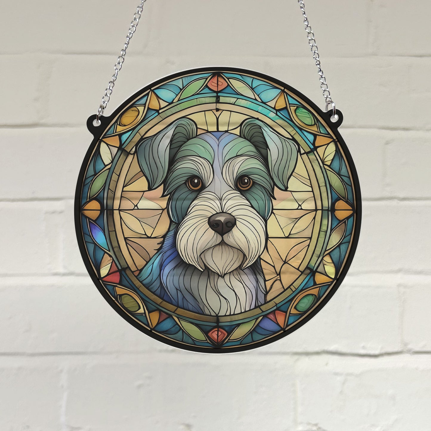 Schnauzer Stained Glass Effect Suncatcher