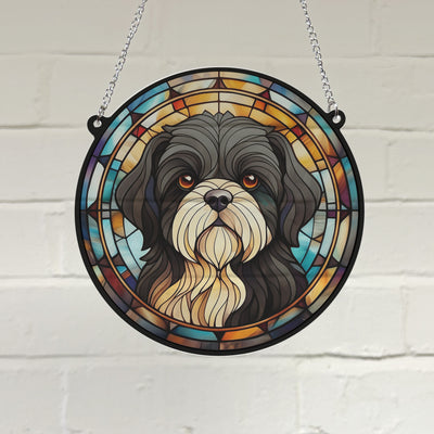 Shih Tzu Black & White Stained Glass Effect Suncatcher