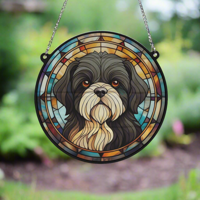 Shih Tzu Black & White Stained Glass Effect Suncatcher