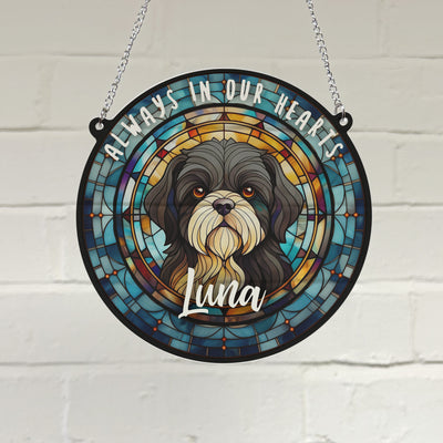 Shih Tzu Black & White Memorial Stained Glass Effect Suncatcher