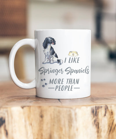 I Like Dogs More Than People Springer Spaniel Black & White Ceramic Mug