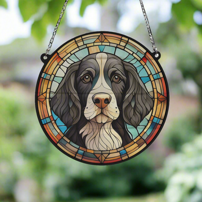 Springer Spaniel Black & White Stained Glass Effect Suncatcher