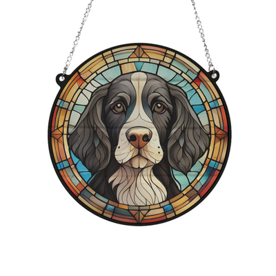 Springer Spaniel Black & White Stained Glass Effect Suncatcher