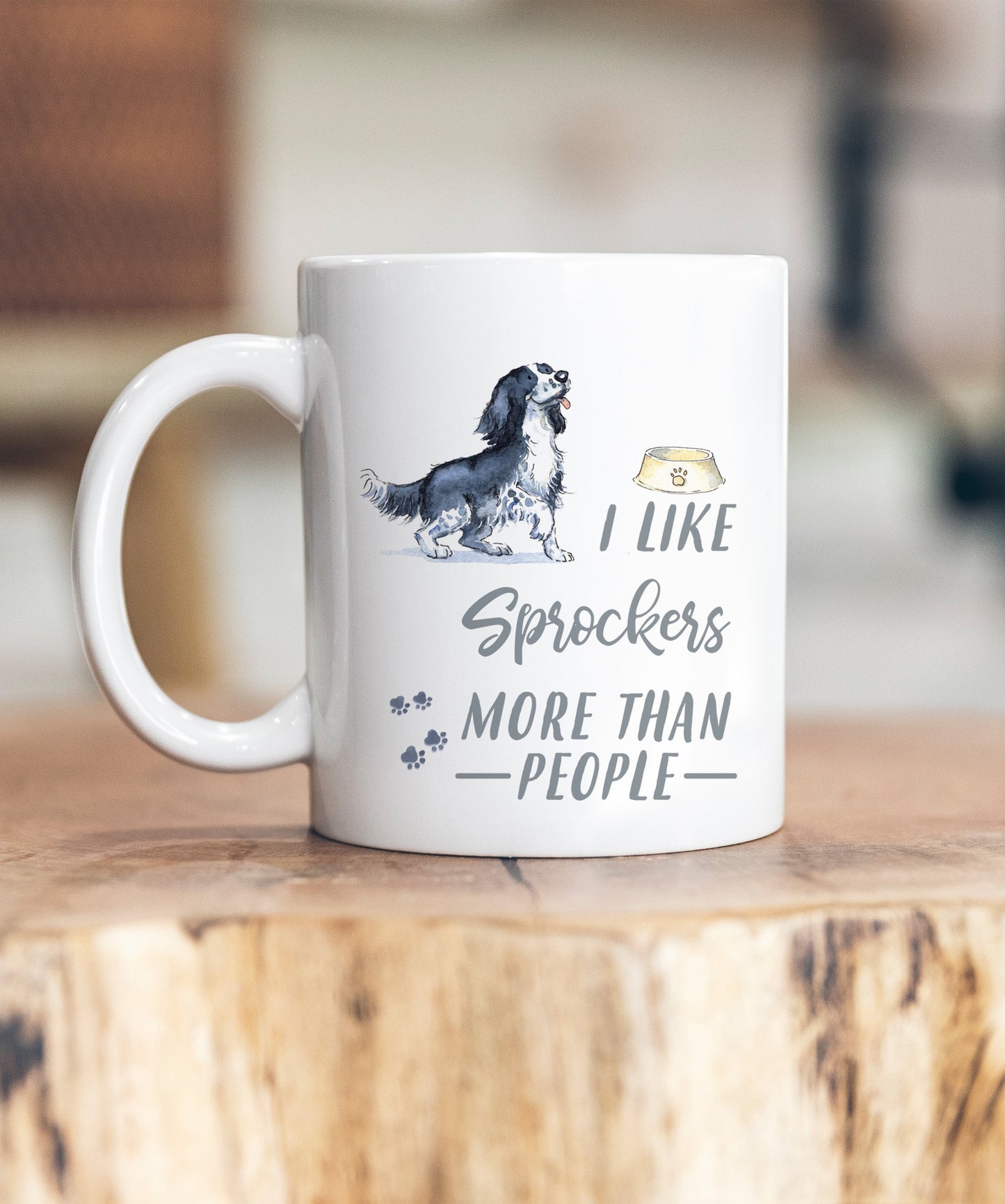 I Like Dogs More Than People Sprocker Black & White Ceramic Mug