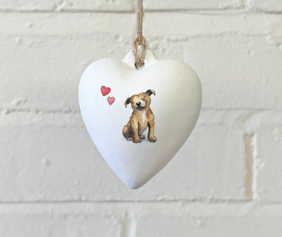 Staffie Brown Ceramic Heart Bauble